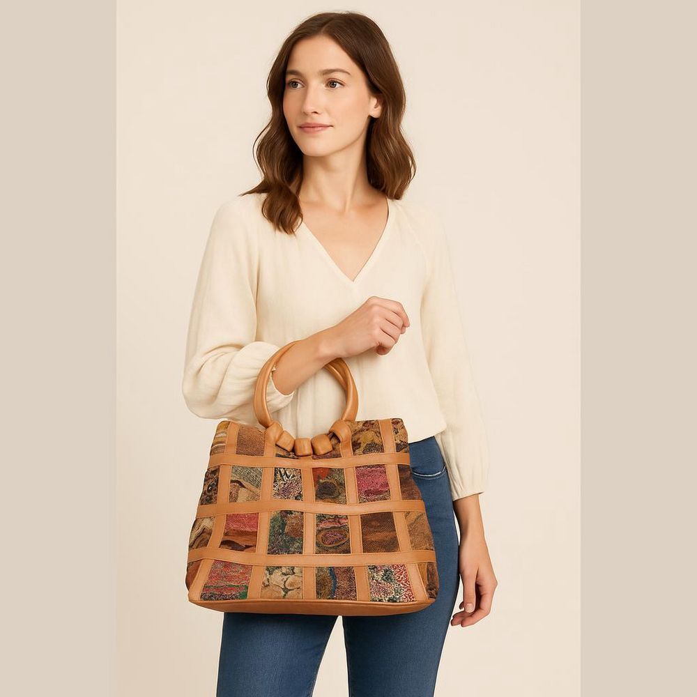 Hiptipico Leather Cotton Woven Boho Bag